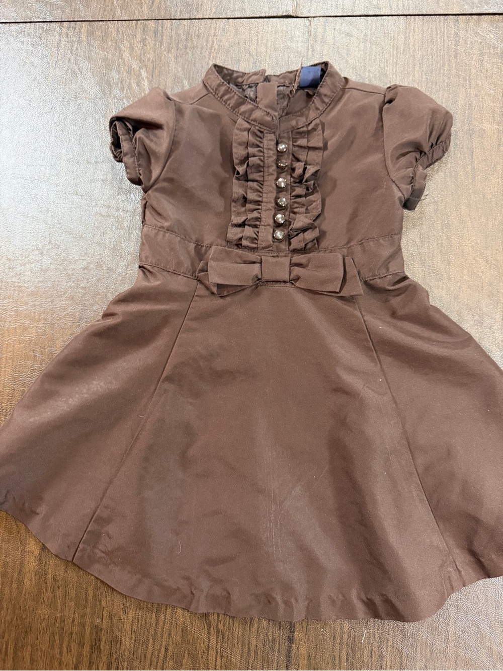 Gap Classic Brown Ruffle Bow Kids Dress Sz 18-24M